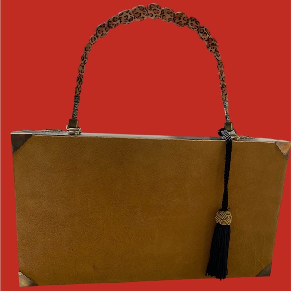 One of a kind tasseled , beaded handle cigar box purse - Picture 2 of 9